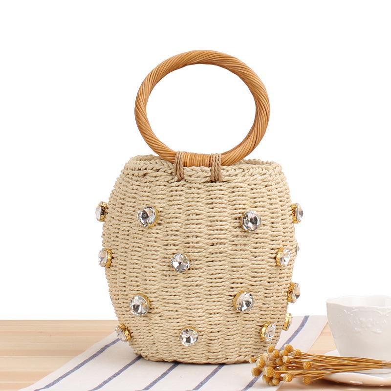 

Hand-Carried Woven Diamond Beach Bag - Trendy & Casual for Daily Use бежевий
