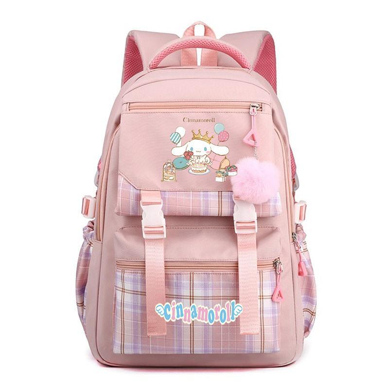 Cinnamoroll Kids School Backpack Boys Girls Large Capacity 20-35L Nylon Dual Strap Bag With Arc Shoulder Straps