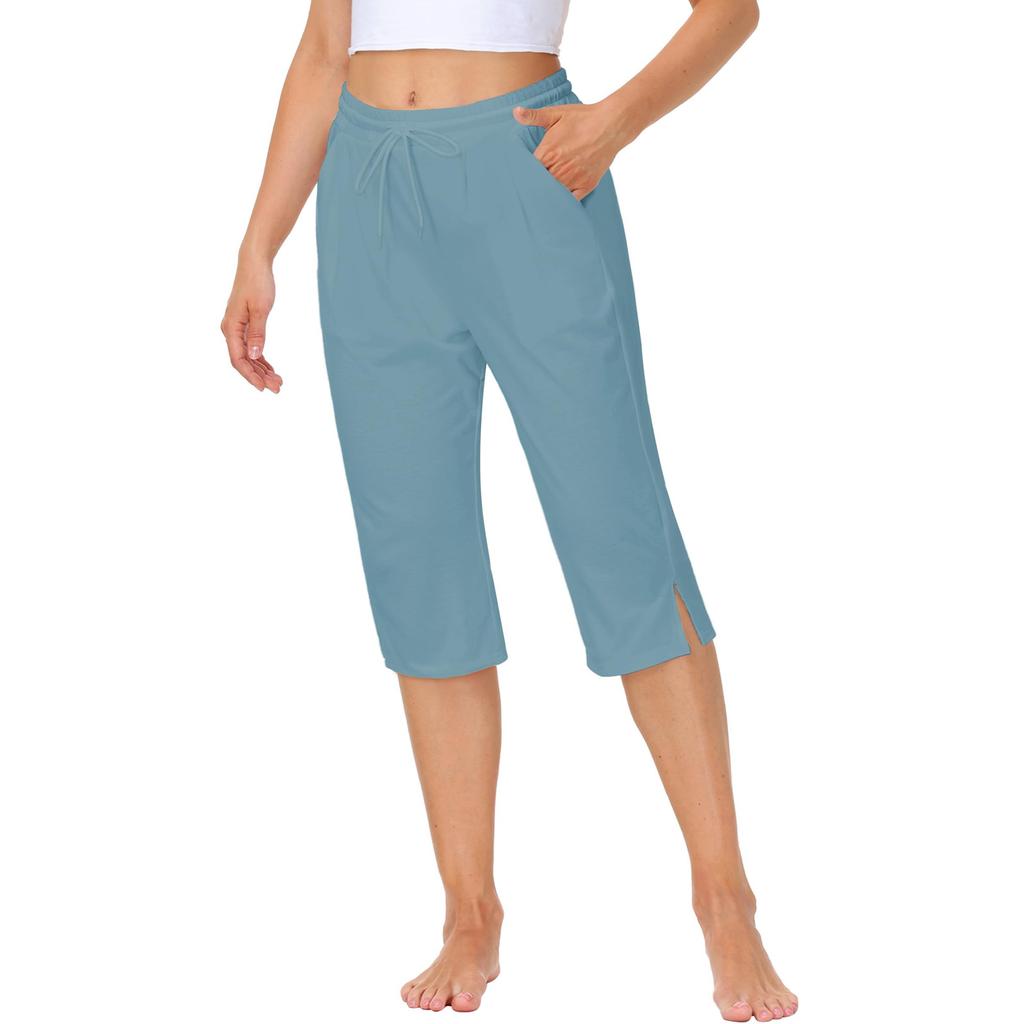 Women Elastic High Waist Pant Casual Fit Wide Leg Long Pants Trousers With Pockets