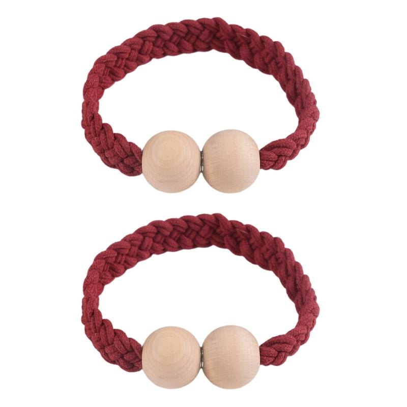 

2pcs Wood Magnetic Curtain Tiebacks Rope Curtain Holders for Drapes Handmade Window Accessories бордовый