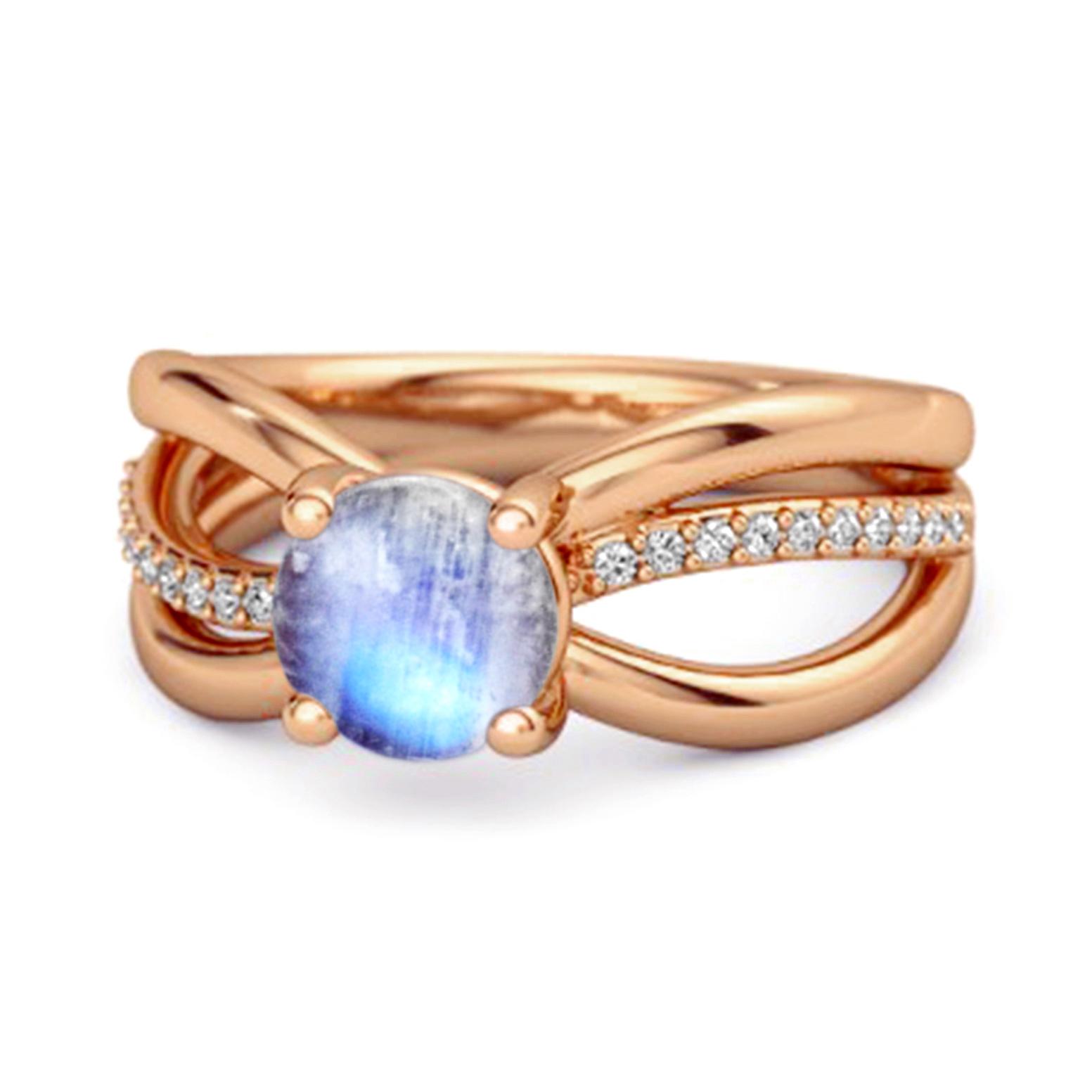 Moonstone Infinity Pave Split Band Ring - 925 Sterling Silver Rose Gold Vermeil 12 розового золота