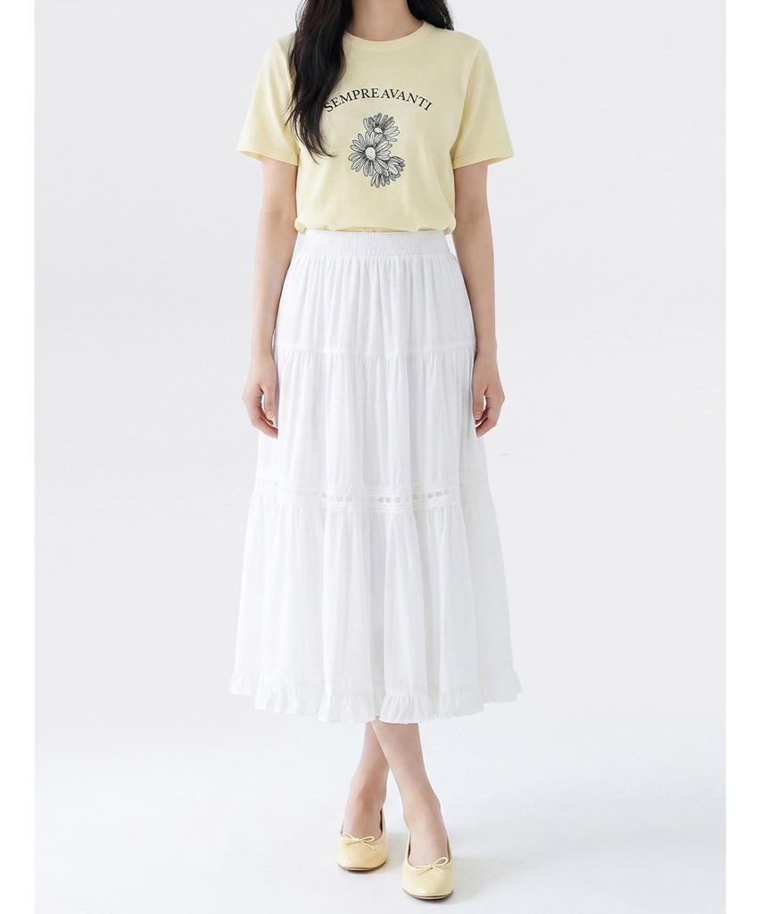 Poebeo21 Frill Lace Punching Banding Midi Skirt (Ftdbsk009)