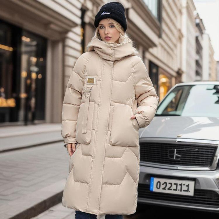 Winter Thickened Down Cotton Jacket Medium Length Women's Detachable Hat Warm Coat