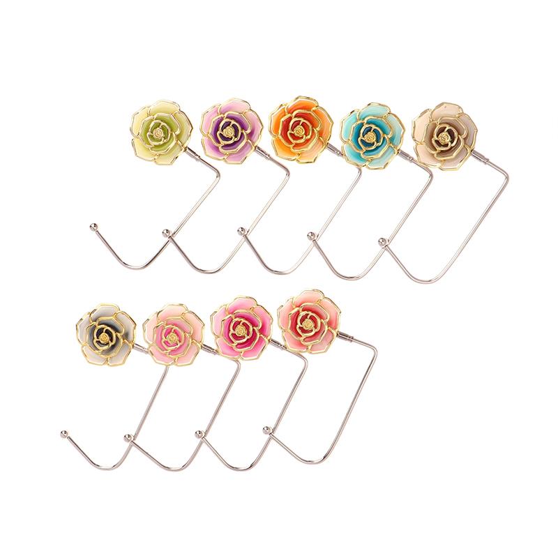 Elegant Gradient Rose Bag Purse Hook Portable Handbag Hanger Fashion Foldable Table Hook Organizer Desk Side Hooks