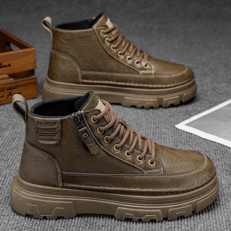 Soft-sole Martin Boots, Vintage Men's Work High-top Leather Shoes, Anti-slip Work Boots, Casual Short Boots.