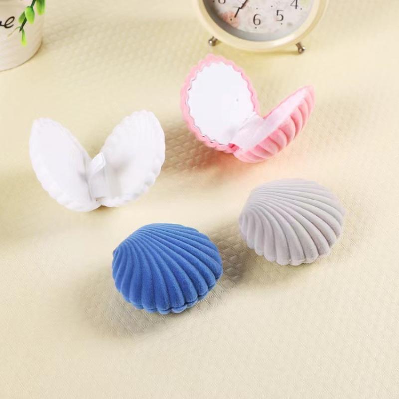 Shell Crown Star Shape Flocked Jewelry Box Adorable Small Organizer for Rings Necklaces Dresser Vanity Table Jewelry Storage
