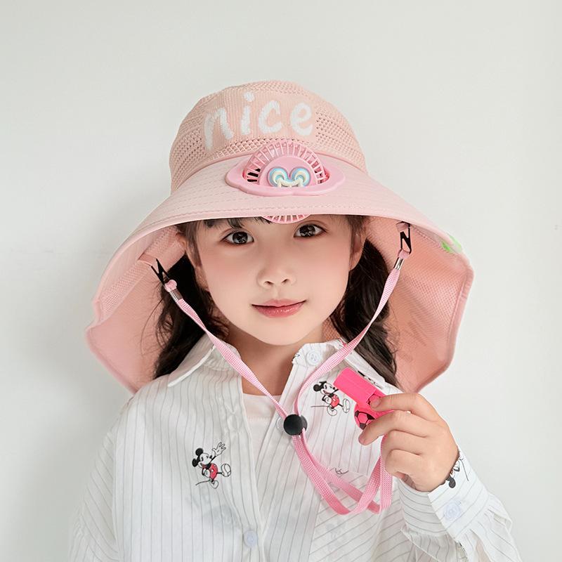Children's Hat with Fan Shawl Hat Summer Boy Girl Baby Cartoon Sun Protection Hat Outdoor Sun Hat