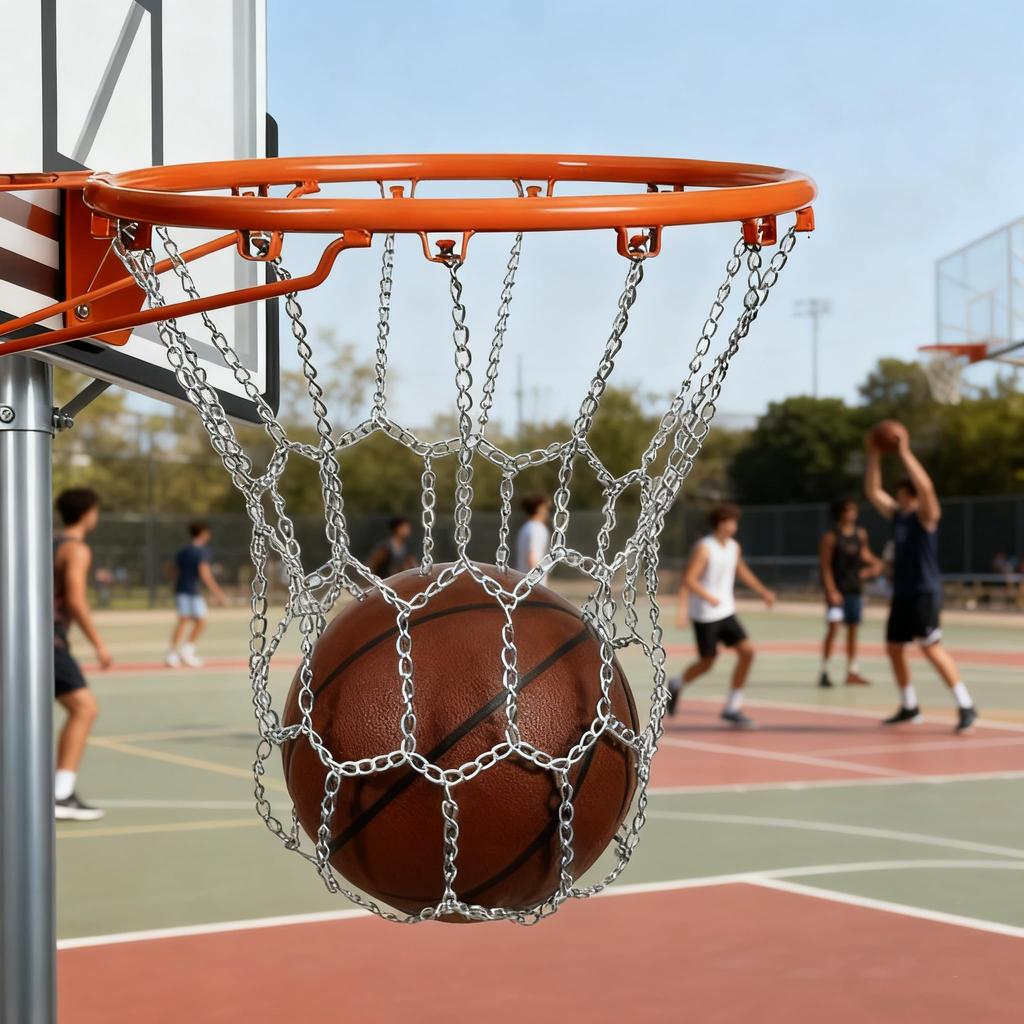 Pochitto Mise Basketball Goal Net, Outdoor, Metal Chain, Ring Net, Indoor, Easy Installation, Replacement Net (Silver)