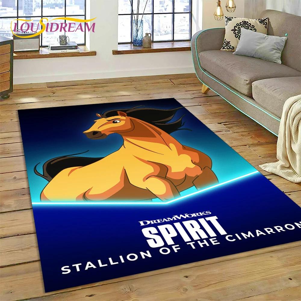 Spirit Riding Free Cartoon Horses Rug Carpet for Living Room Bedroom Home Decor,Non-slip Decoration for Sofa Doormat Girl Gift