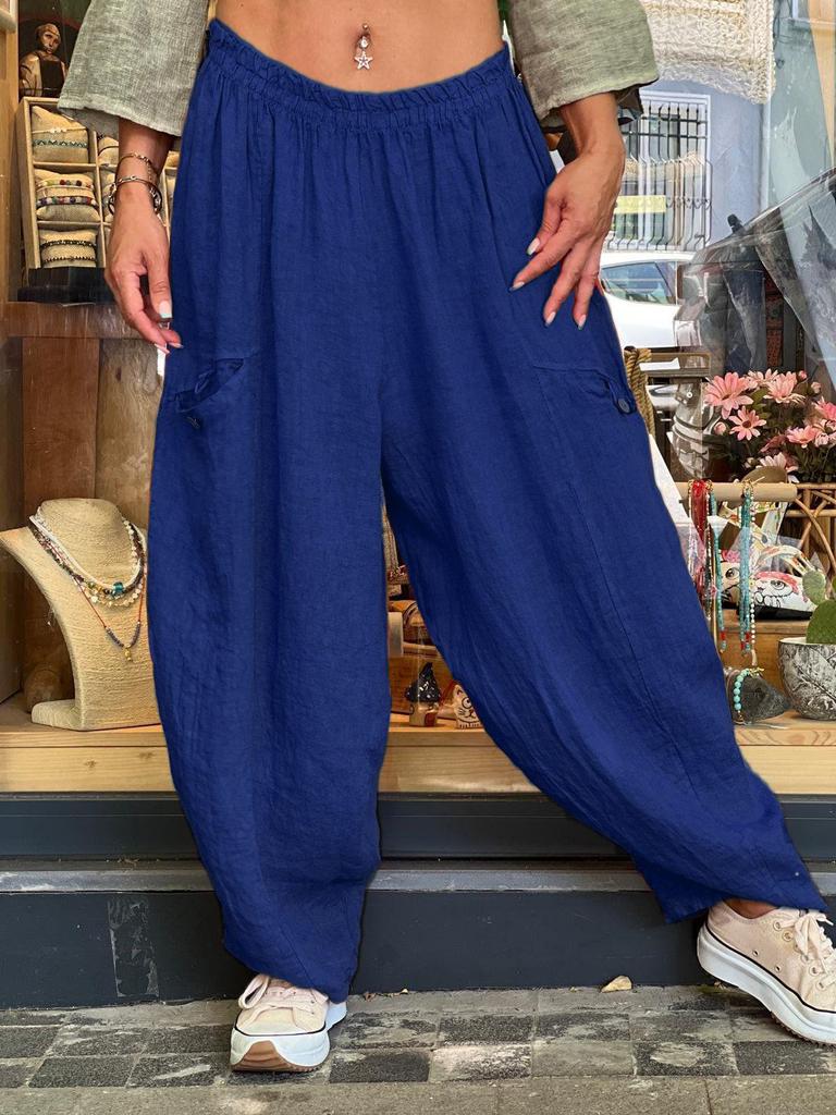 2025 European Autumn/Winter Women's Cotton Linen Wide-Leg Pants with Pockets - Loose & Slimming Design