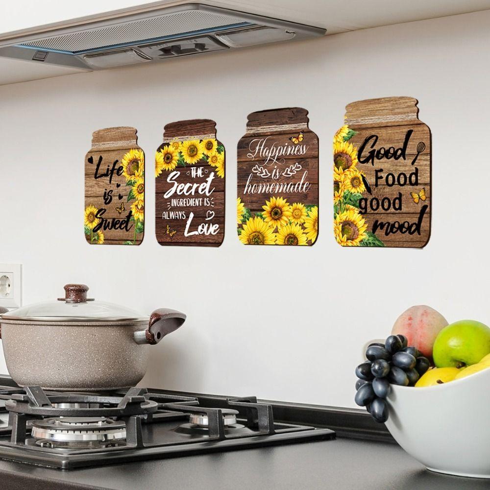 Self-Adhesive Sunflower Wall Sticker Rustic Wooden Signs English Decorative Painting Restaurant