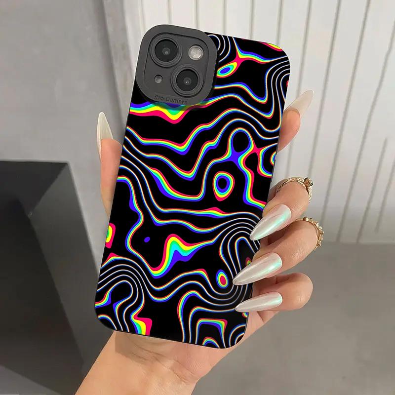 Fluorescent Wavy Matte Soft Phone Case For iPhone 17 16 15 14 13 Pro Max 11 12 13 Pro 16E XR XS X 7 8 Plus SE 2022 Bumper Cover