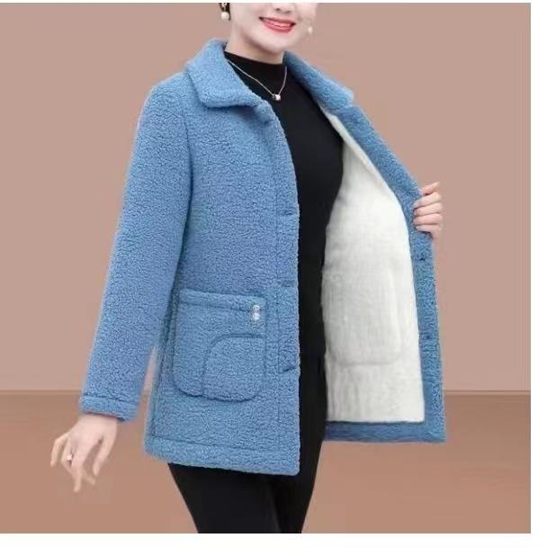 Women Jacket Coat Elegant Stylish Women's Lapel Long Sleeve Imitation Lamb Wool Coat Thickened Single Autumn Winter
