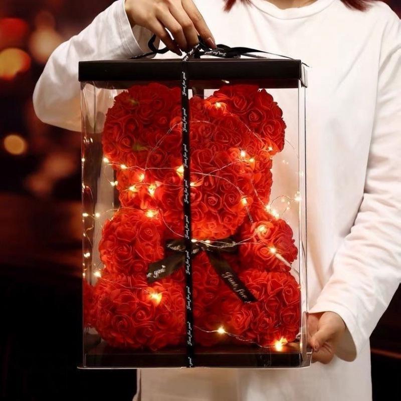 Qixi Unicorn Rose Preserved Flower & Teddy Bear Gift Set for Girlfriend or Kids