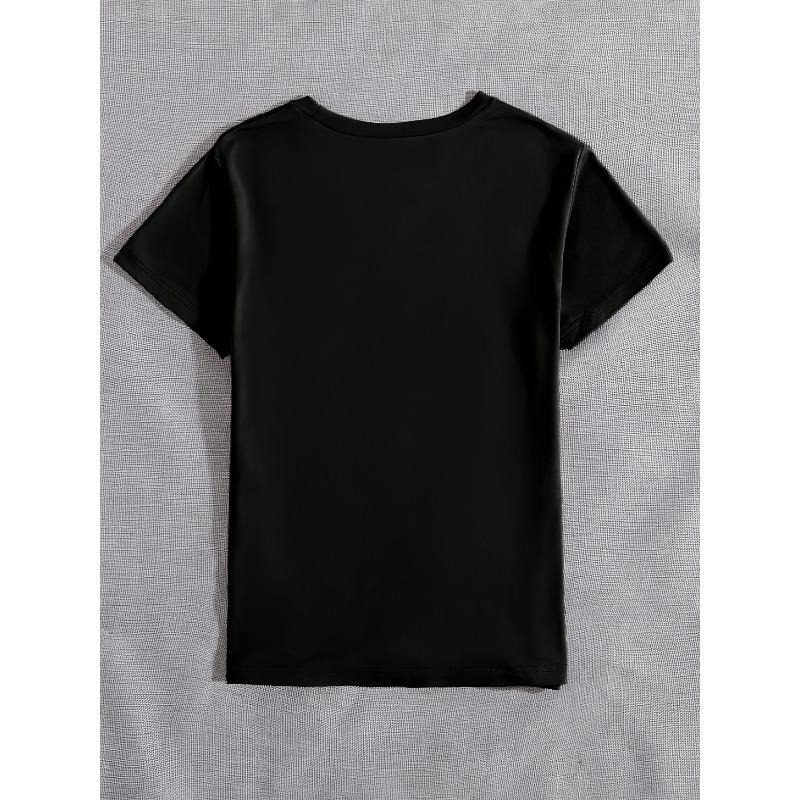 European Size Women'S Casual Heartbeat Graphic Tee - Black Short Sleeve Crew Neck T-Shirt with Leopard Print Heart Design