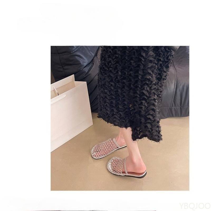 Fashion Outdoor Casual and Fashionable Summer Lazy Shoes 2025 Semi Draggable Mesh Beach Comfortable Breathable Simple Flat Shoes