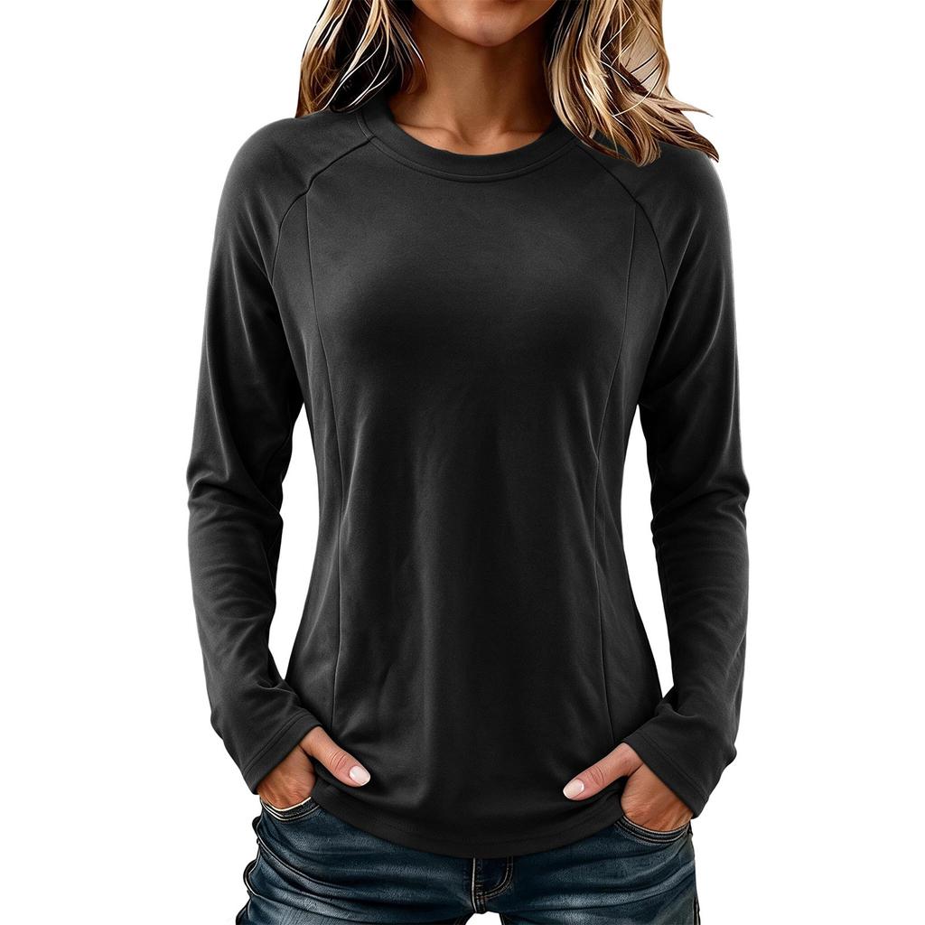 Women's Color Casual Neck Long Sleeve Slim Fit Top, Comfortable Everyday Wear