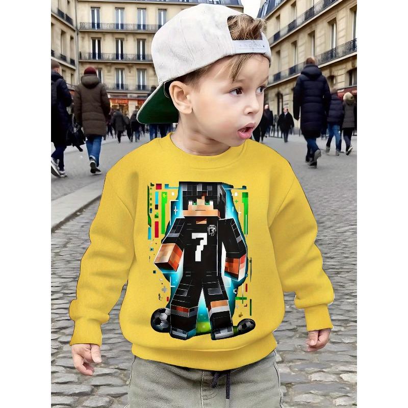 Boys'  No. 7 Block Robot Crew Neck Sweatshirt for -8, Autumn/Winter Children's Fashionable and Versatile O-Neck