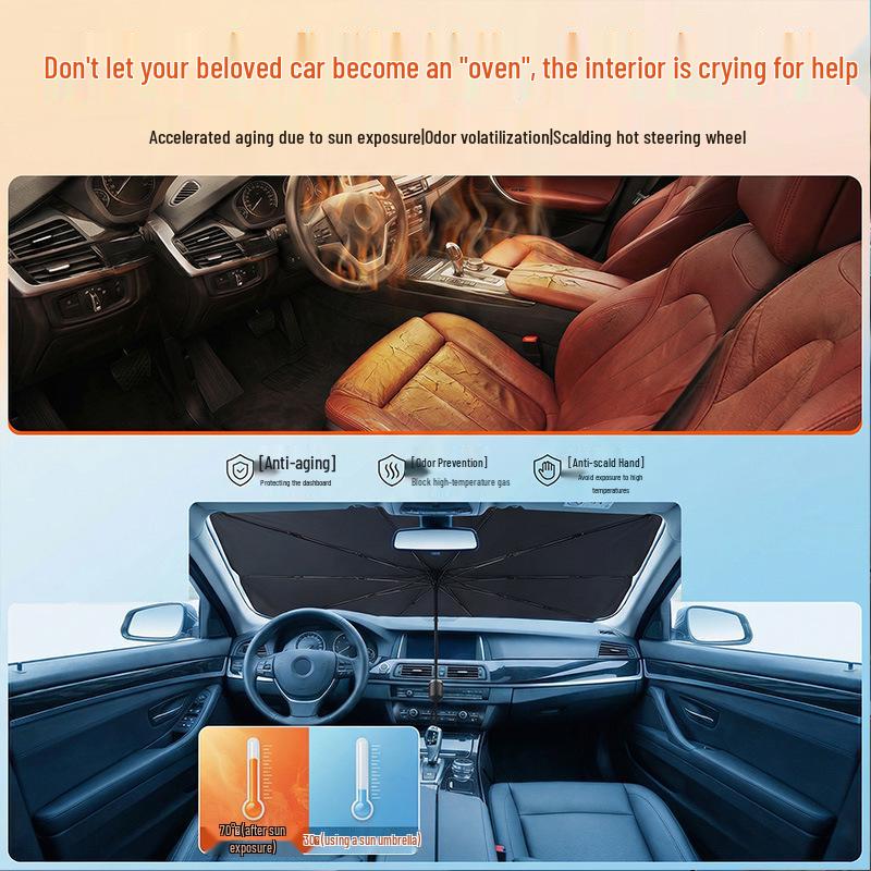 Car Sunshade Umbrella: Silver-Coated Heat Insulation & Anti-Glare Front Windshield Protector