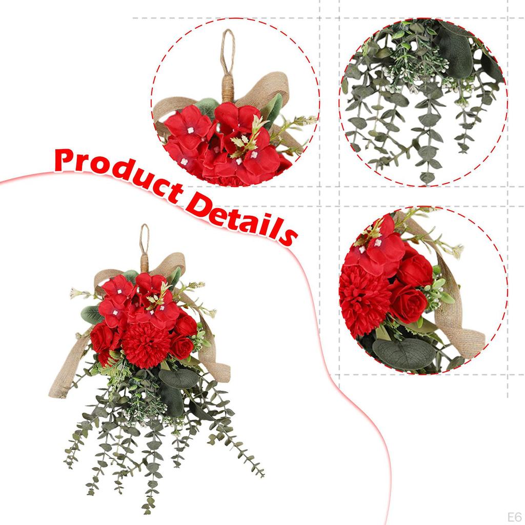 Artificial Chrysanthemum Eucalyptus Flower Wreath Hanging Decoration Teardrop for