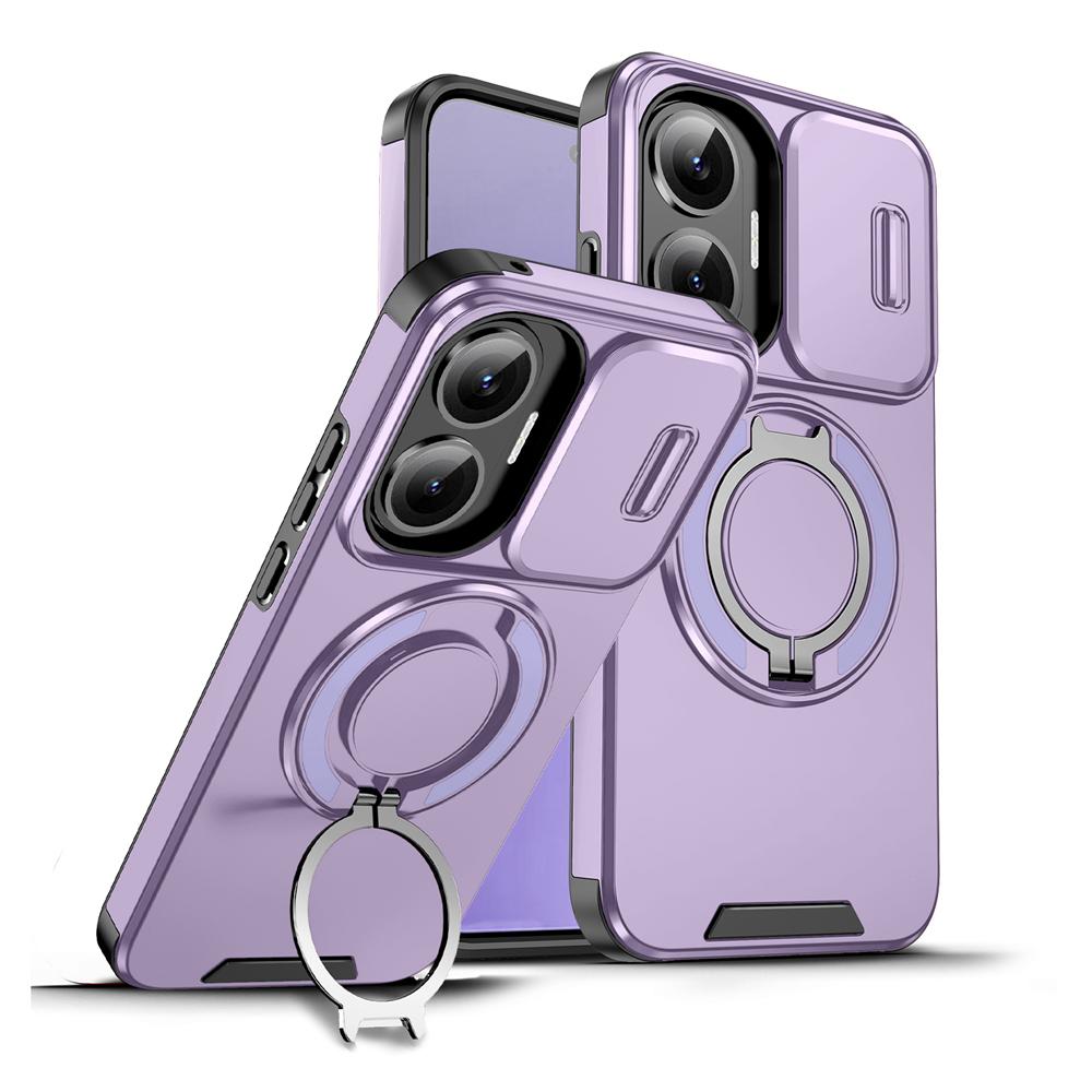 KEYSION 360° Ring Stand Phone Case for Xiaomi POCO F7 Slide Camera Protection Magnetic Shockproof Cover for Redmi Turbo 4 Pro