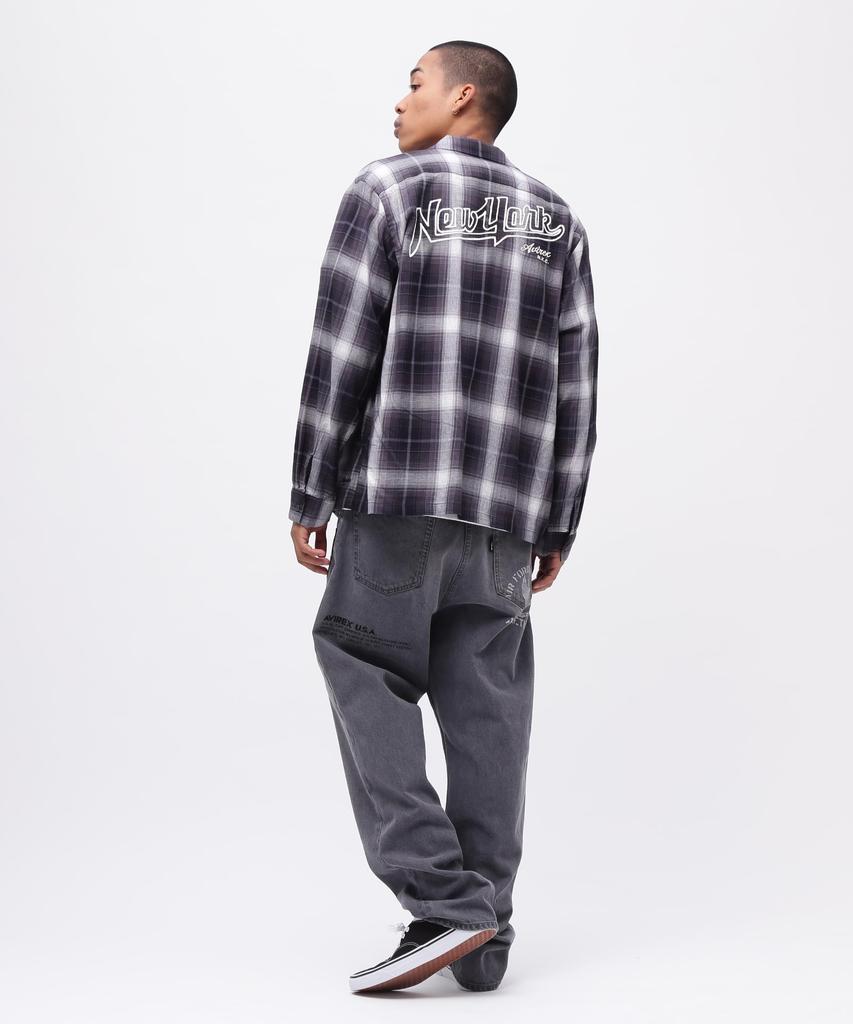 Avirex OMBRE CHECK SHIRT NYC Long Sleeve Ombre Check New York Size Shirt, City, Men's, L, 010, Black, 783-5120007