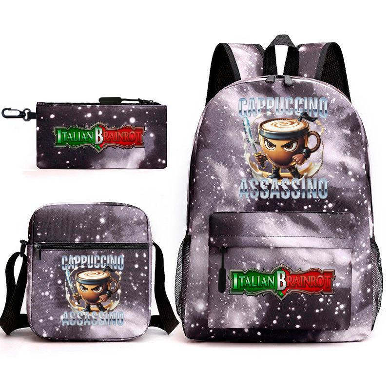 Cartoon abstract Shanhaijing primary school students and teenagers backpack schoolbag tongtongsahur three-piece set L
