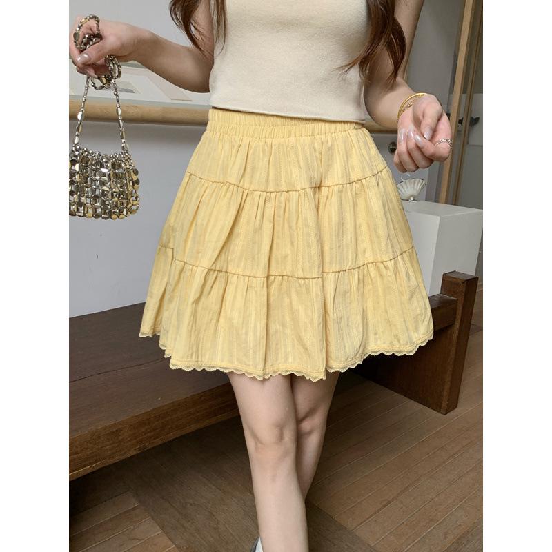

2026 Summer Plus Size Women s High-Waisted Slimming Lace Layered Skirt 3XL жовтий