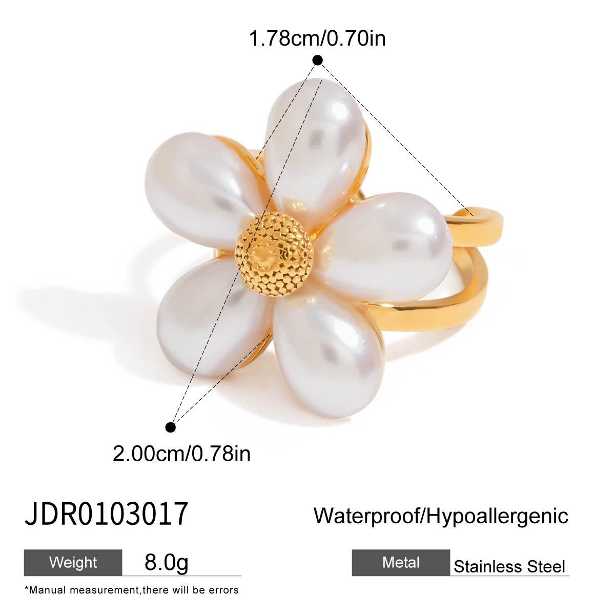 

Youthway Faux Pearl Flower Open Ring Stainless Steel Waterproof Finger Jewelry Summer Exquisite Fashion Ring For Gift 7