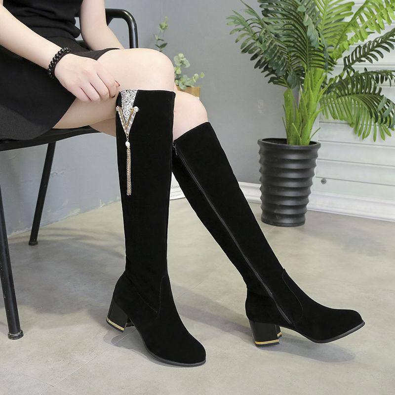 Footwear High Heels Shoes for Women Tassel Long Rhinestone Ladies Boots Winter Knee Shaft Elegant Heeled Sale Spring 2024 Hot Pu