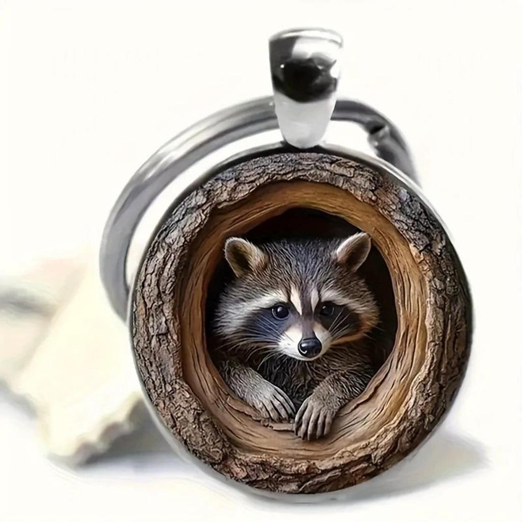 Raccoon Key Chain Raccoon Tree Hole Keychains for Backpacks Cute Animal Keyring for Travel Wallet Decoration Women Schoolbag