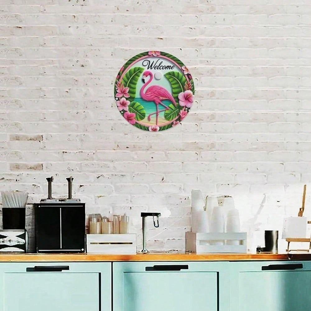 Retro Pink Flamingo Tin Sign 8x8 Inch Metal Wall Art Living Room Decor