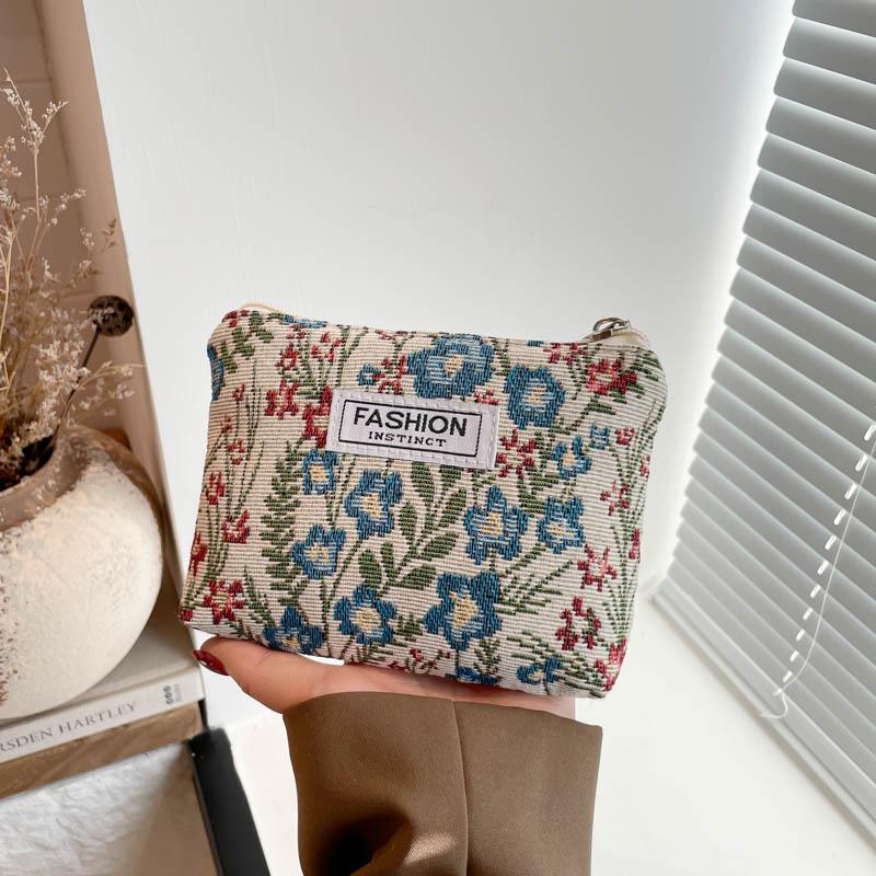 Yogodlns Women Floral Fabric Makeup Bag Cosmetics Case Brush Wash Bag for Birthday Holiday Gifts