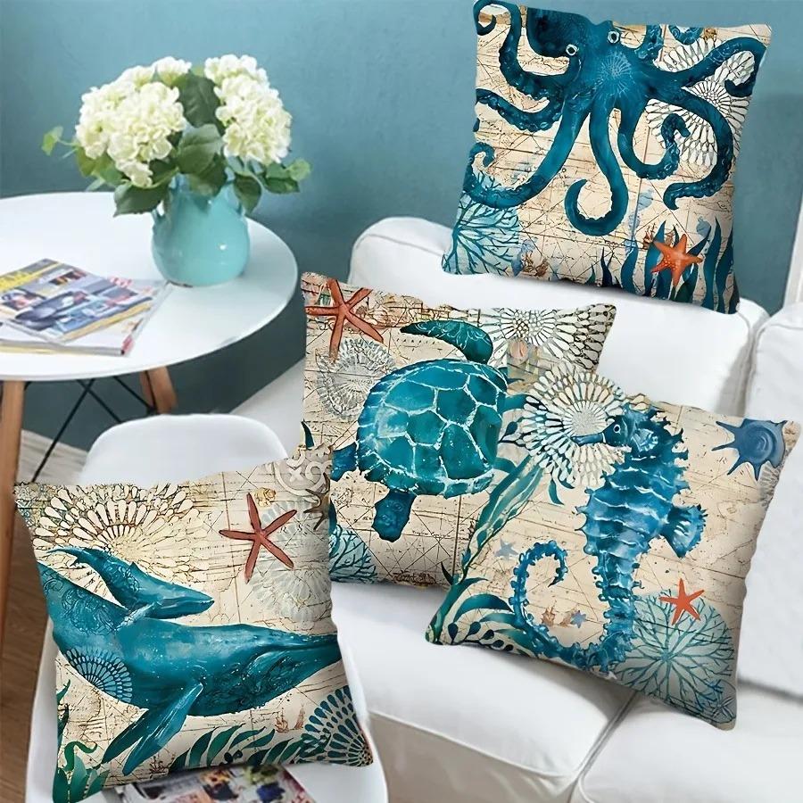Decorazioni per la Casa Copricuscini con Mappa di Creature Marine Copricuscino Fantasia Adatto per Divano Camera da Letto Auto