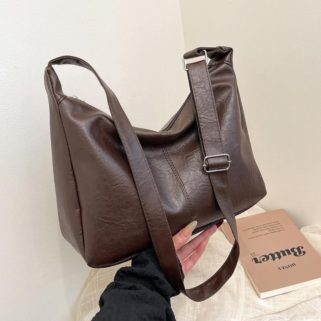 Retro PU Leather Crossbody Bag, Women's Fashiable Commuting Casual Tote Bag, Large Capacity Versatile Handbag Shoulder Bag