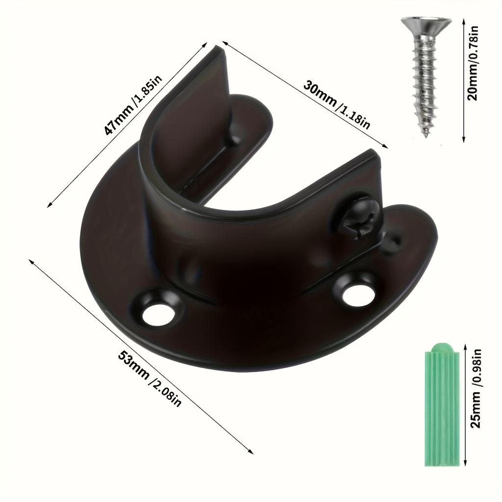 [Steel Bracket]4pcs Stainless Steel U Shape Closet Rod Bracket | 25mm, Black, for Closet Pole Sockets, Wardrobe Rail End Supports, Curtain Rail Holder