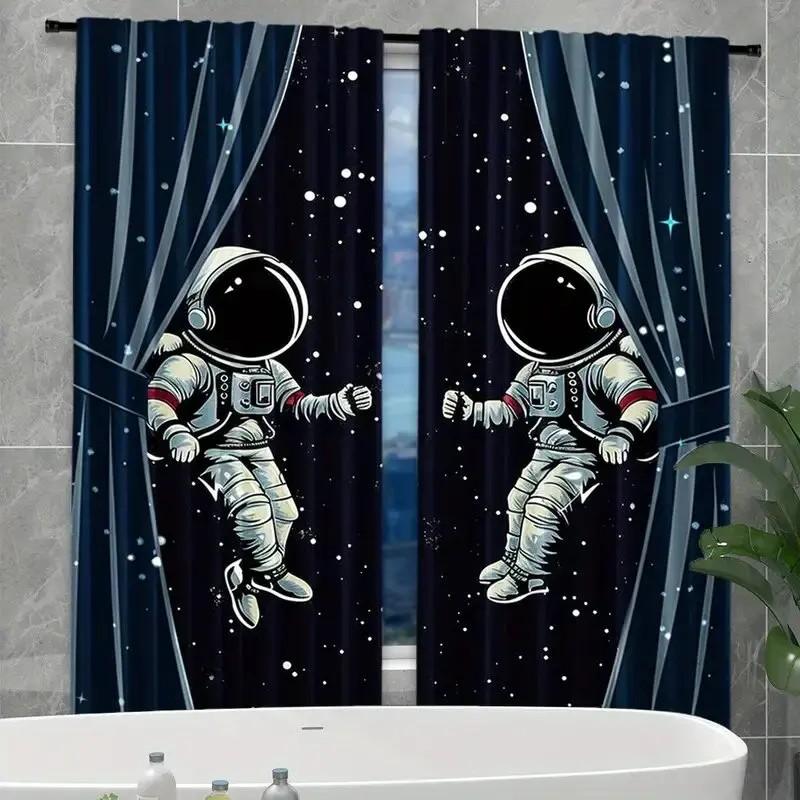 Spaceman Graphic Curtains Polyester Window Drapes Kids Room Living Blackout Set Of 2 Made With Rod Pocket Area Decor