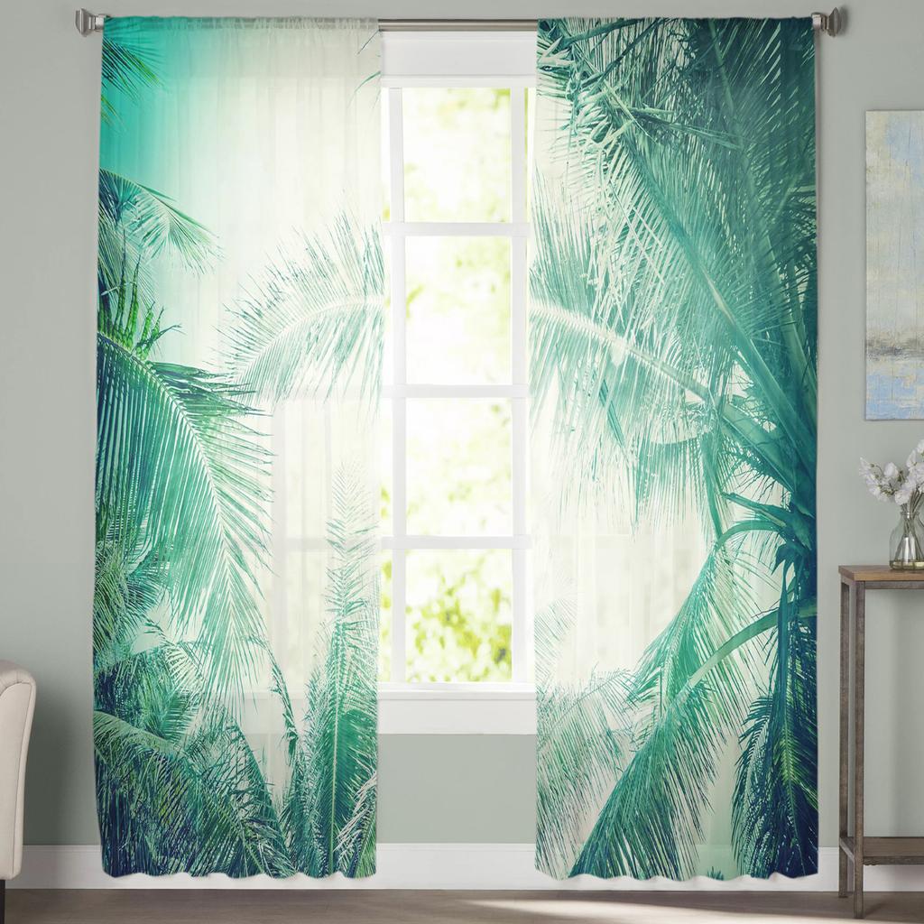 Green Leaves Jungle Plant Nature Modern Tulle Curtains For Living Room Sheer Curtain Bedroom Voile Decorative Window Treatments