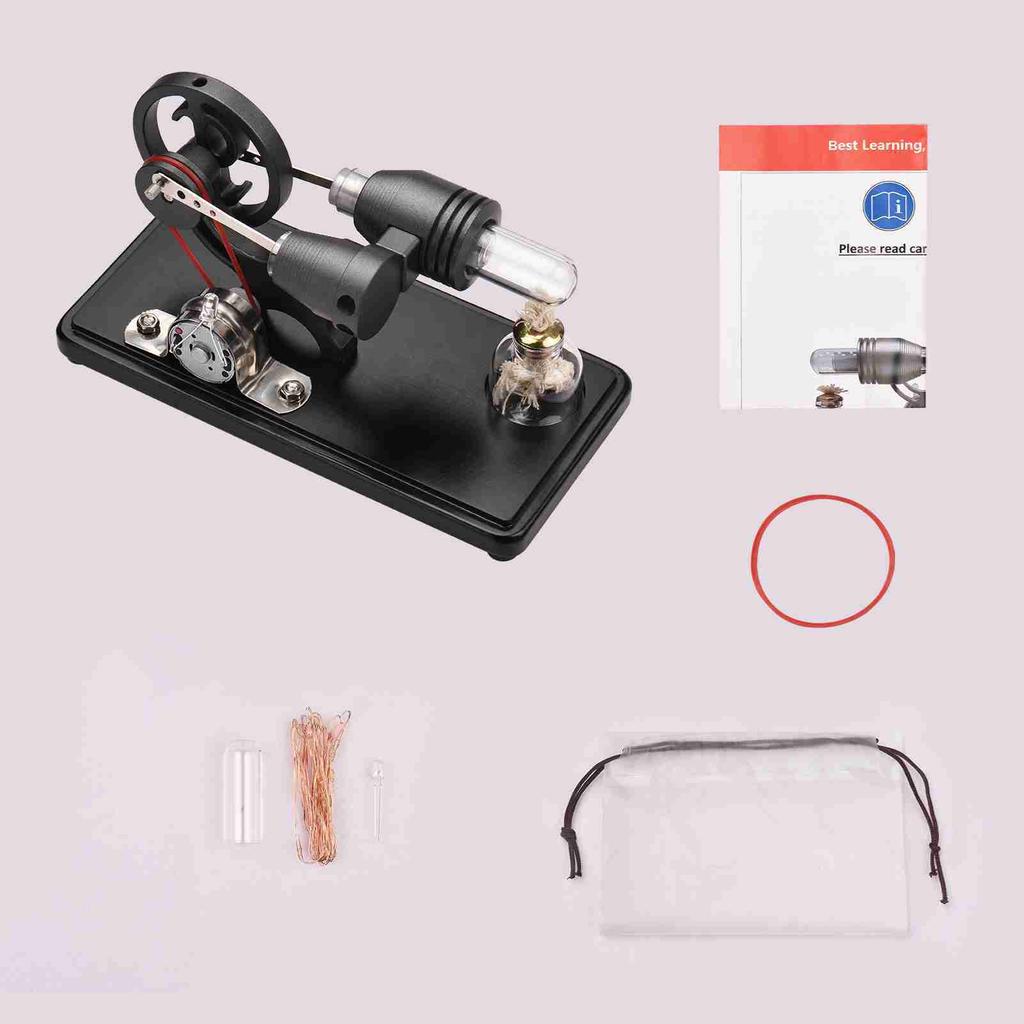 Hot Air Stirling Engine Electricity Generator Motor Model with LED Light Dollar Flywheel Design Science Experiment with