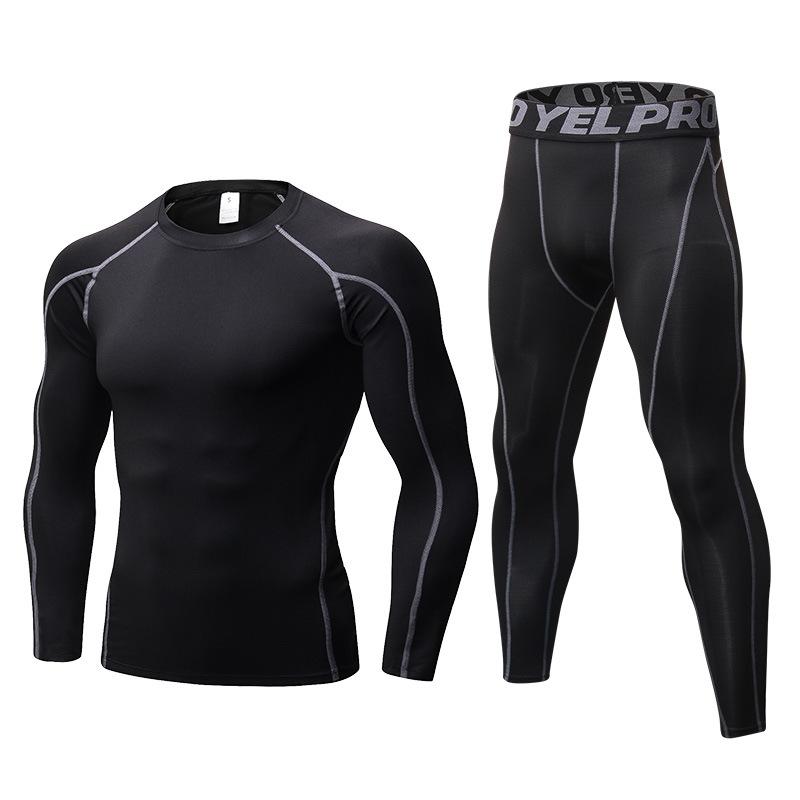 Un conjunto de pantalones ajustados para correr para hombre, camiseta + pantalones, entrenamiento, gimnasio, Fitness, pantalones de secado rápido, ropa deportiva profesional, ropa de manga larga