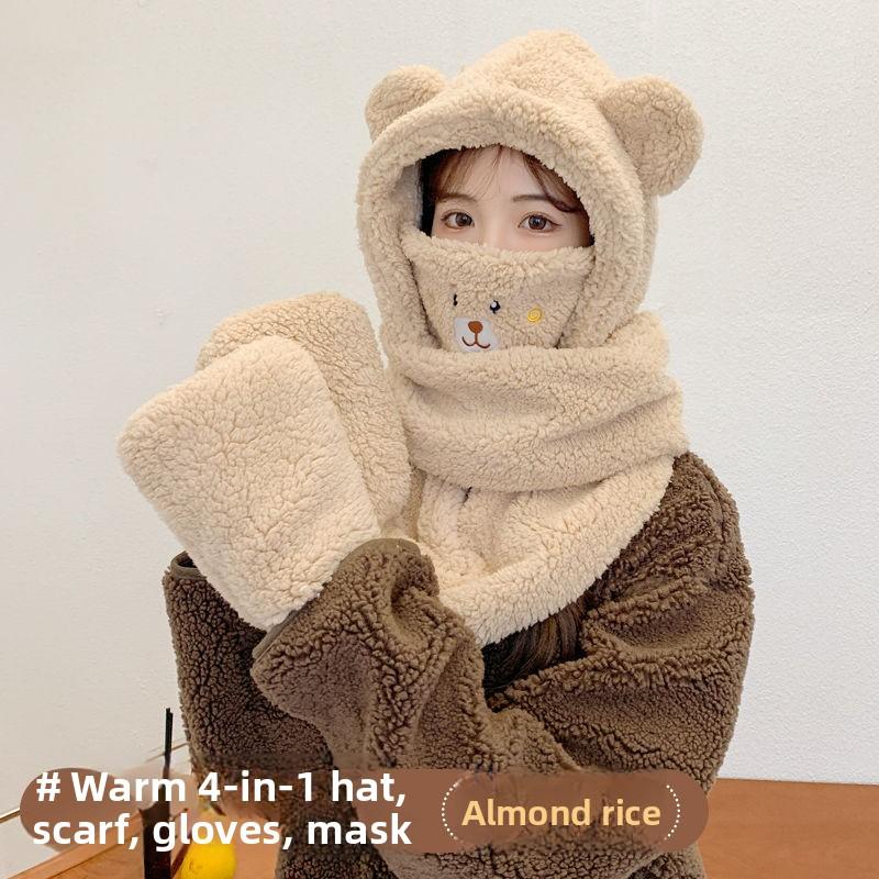 Autumn and Winter Season Hat Children's Cute Little Bear Hat Scarf Set Three Piece Scarf Warm and Windproof Ear Protection