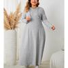 Hooded Casual Long Dress for Women Long Sleeve V-neck Tie Neck High Waist Maxi Dress Loose Vacation Breathable Lightweight Comfortable Plus Dress