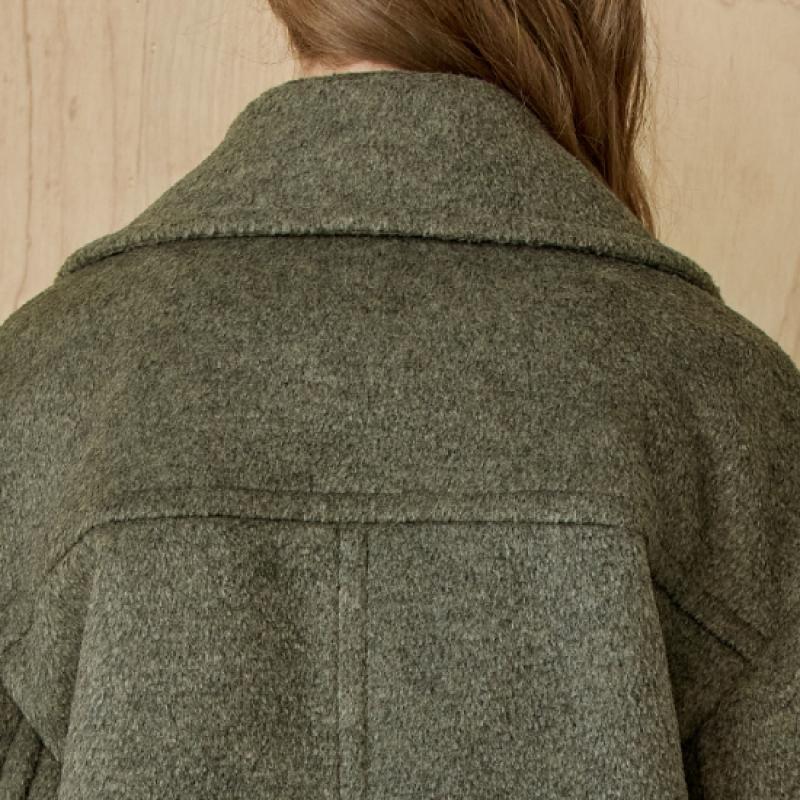 Maxza Wide Collar Bijo Decoration Double Half Coat Khaki 
