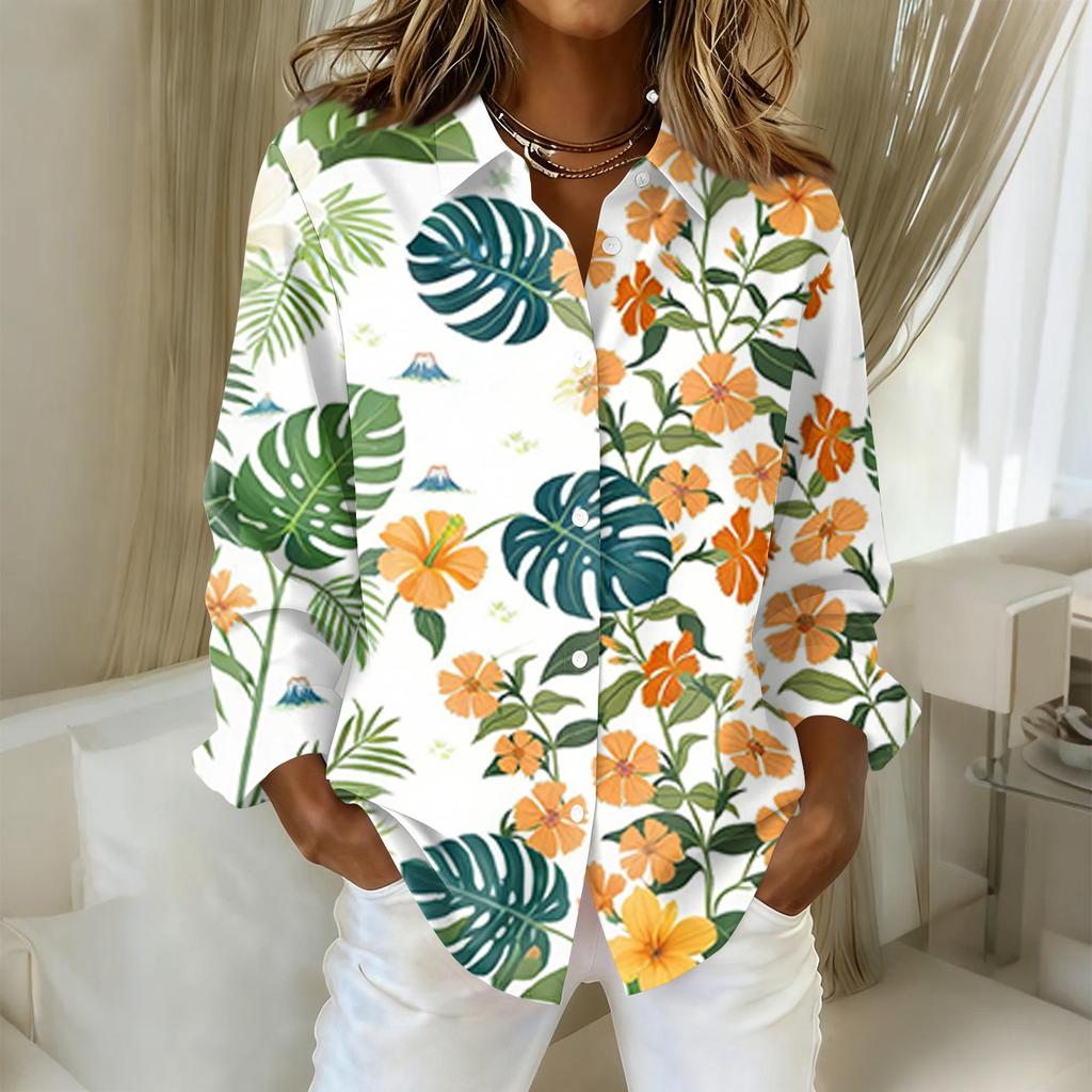 Women's Shirt Hawaii Print Button Up Long Sleeved Casual Regular Shirt With Collar Top