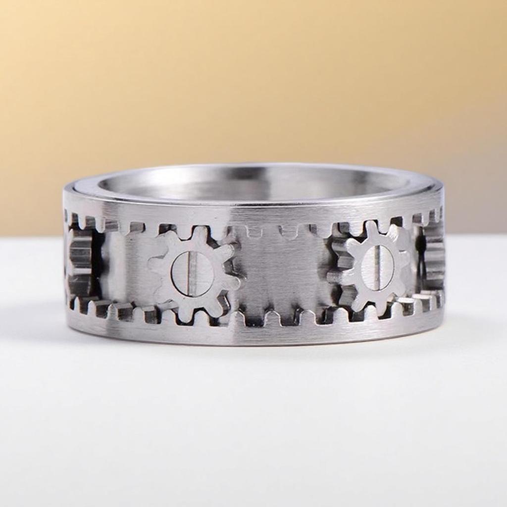 European & American Titanium Gear Ring: Rotatable Decompression Finger Ring for Men & Women, Hip Hop Couple Jewelry