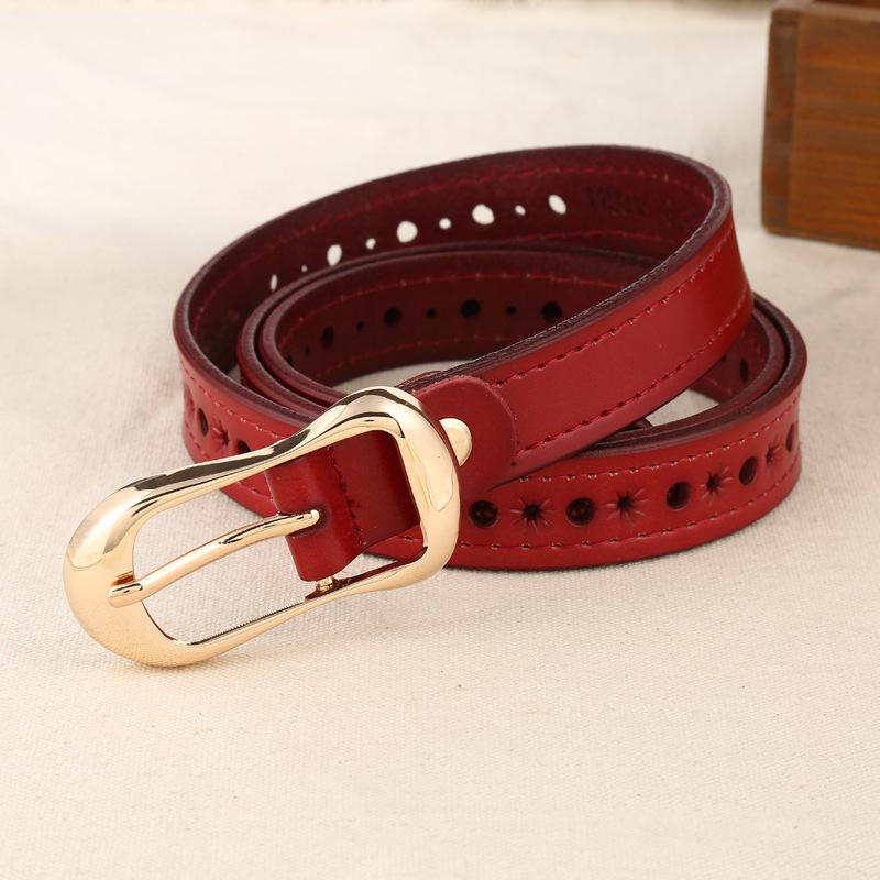 Women S Leather Pin Buckle Belt, Two-Layer Cowhide Belt, Casual Hollow Belt, Women 105cm красный