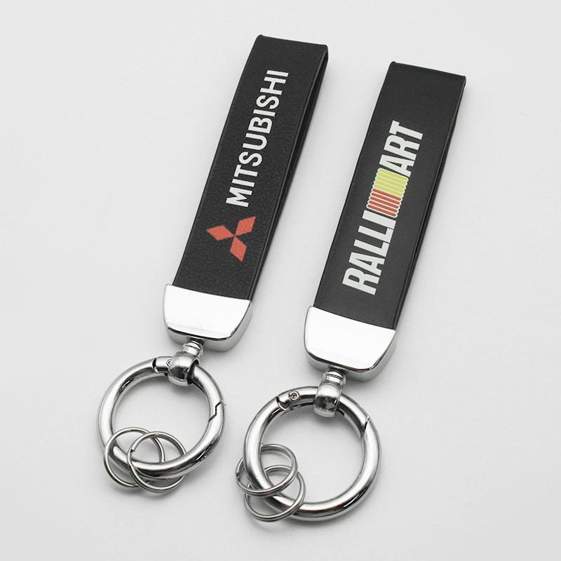 For Mitsubishi Outlander ASX Eclipse Cross Pajero Lancer 3D Metal Leather Car Styling Keychain Key Rings Key Holder Accessories