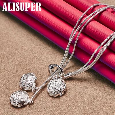 925 Sterling Silber 20 Zoll Schlangenkette Drei Rosenströme Anhänger Halskette Schmuck