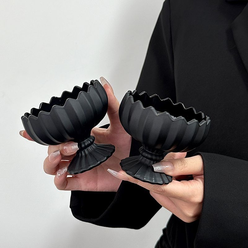 Premium Obsidian Dessert Salad Ice Cream Bowl Home Use Ice Cream Glass Cup Mug High Footed Drinking Cup Yogurt Ice Cream Cup