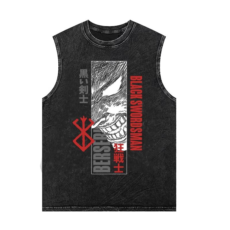 

Винтажный хлопковый черный летний вареный жилет, майка с аниме-принтом, повседневная футболка без рукавов, унисекс, одежда для спортзала 3XL